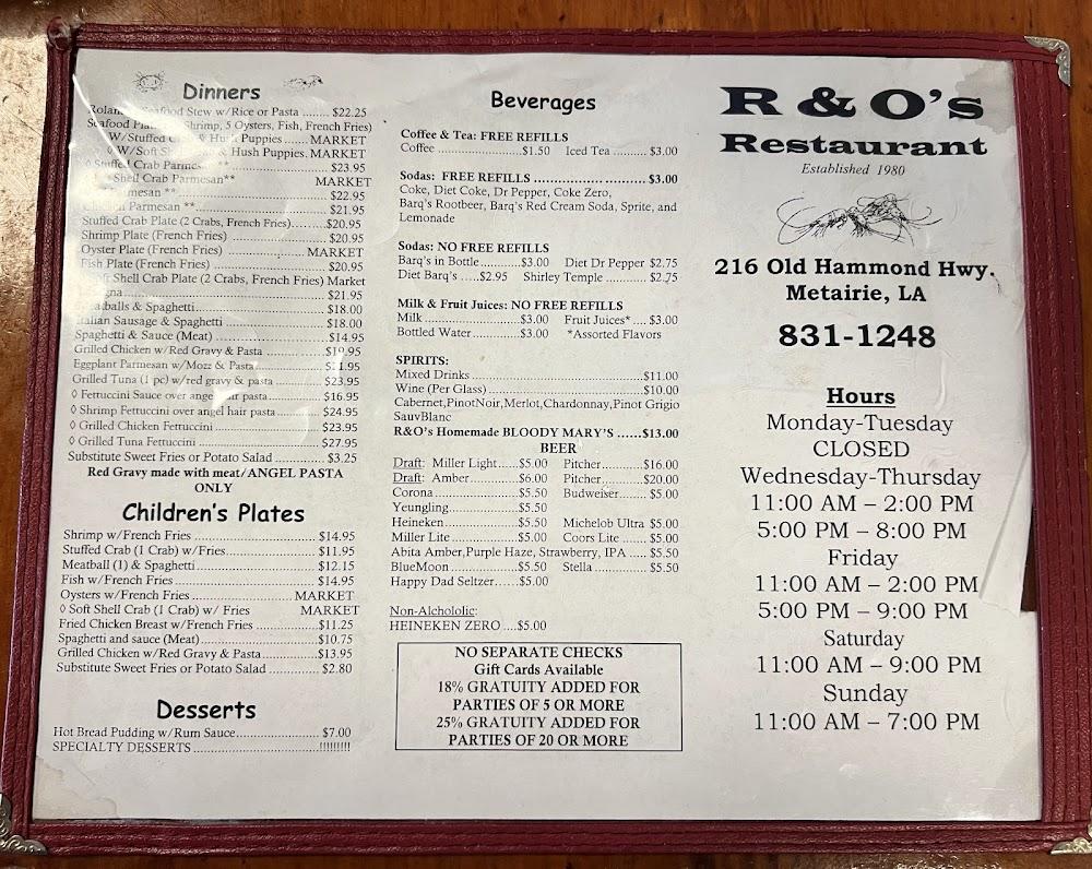 R & O Restaurant and Catering Menu image 3